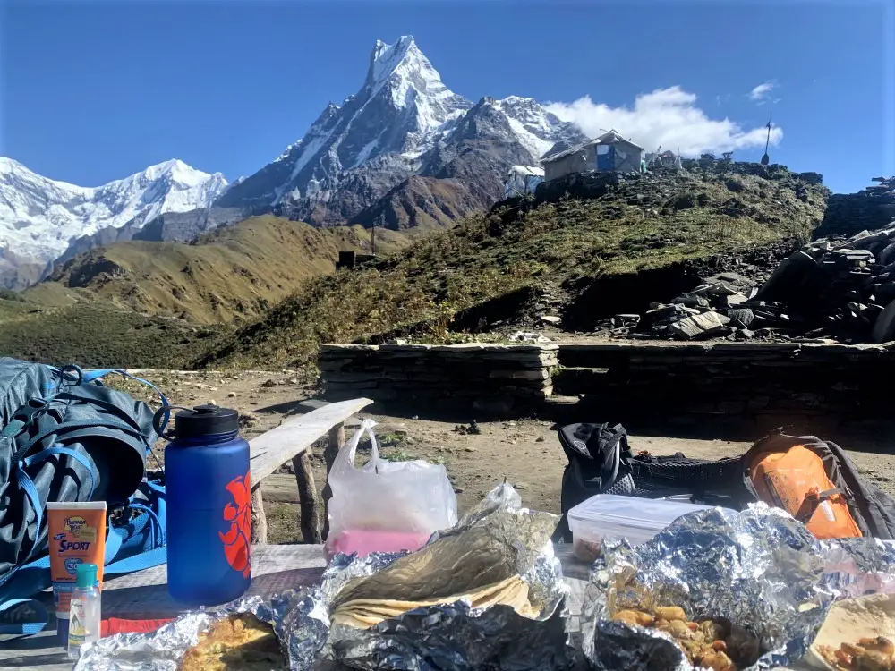 Mardi Himal Trek breakfast with Machhapuchhre