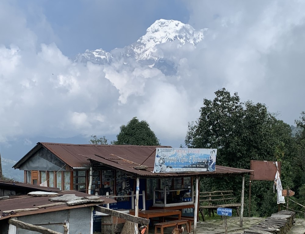 Tea time with this view at Pitam Deurali (2,142m). Mardi Himal trek.