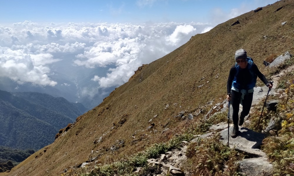 On the right - Pokhara Valley under the clouds. Mardi Himal trek - day 5.