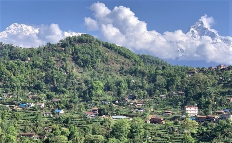 If the weather permits you can already see the Annapurna range. Mardi Himal trek - day 1.