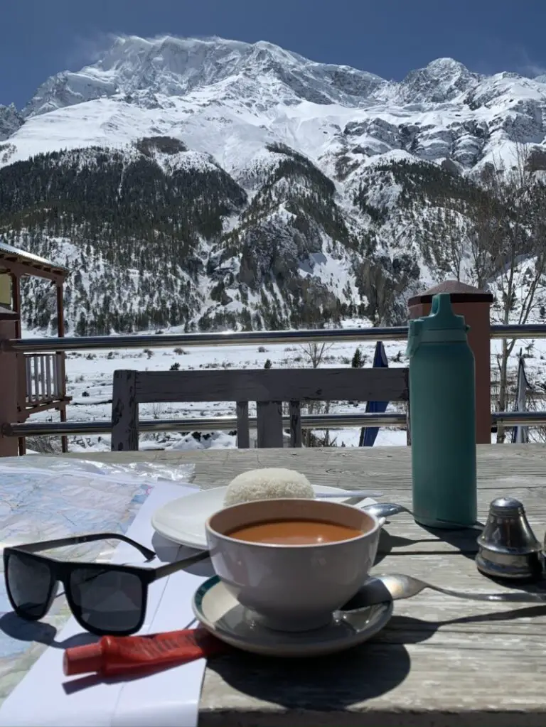 Enjoying the sun and tomato soup at 3,500m above sea level