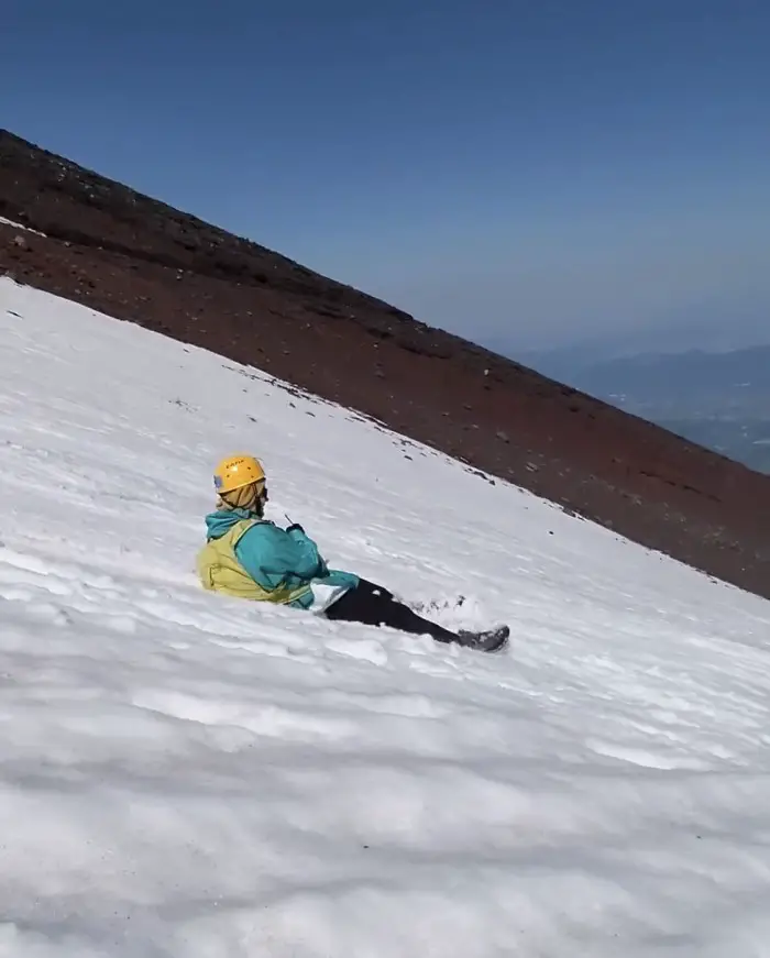 Mount Fuji snow off-season climb - on a sled