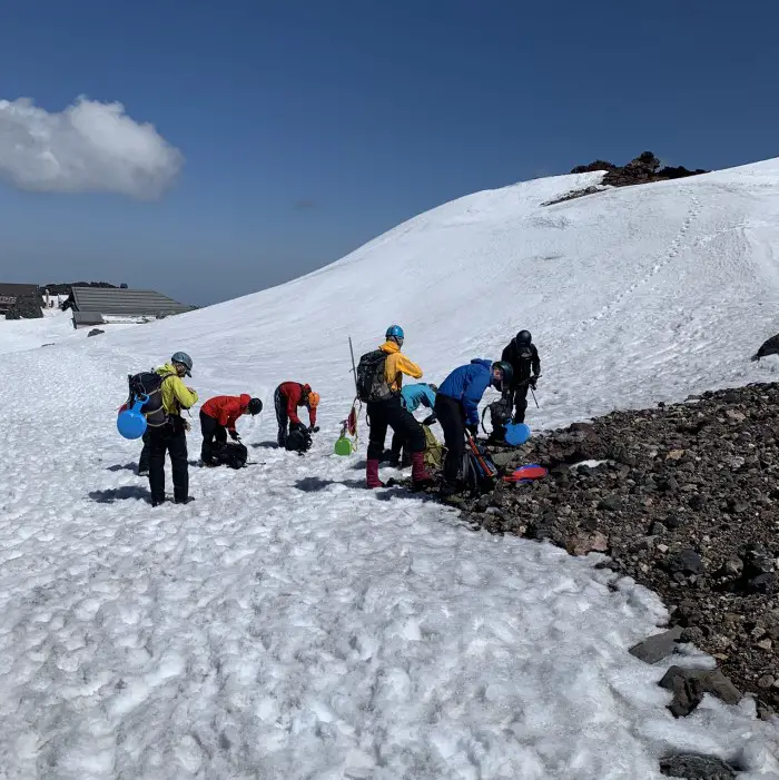 Mount Fuji snow off-season climb - sled down practice