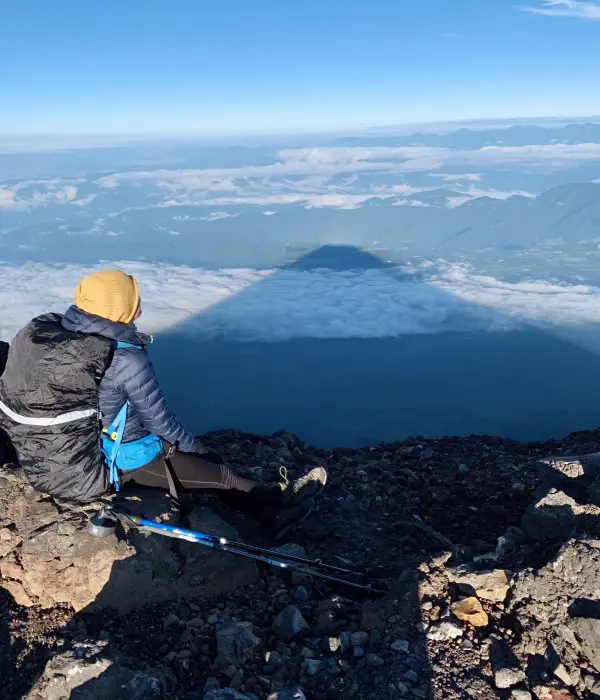 Climbing Mount Fuji from the bottom - crater Mount Fuji shadow